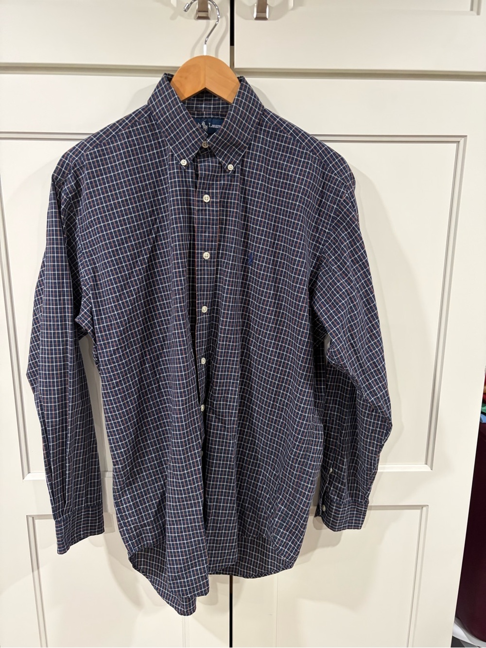 Ralph Lauren Navy and White Plaid Classic Button-Down Shirt
